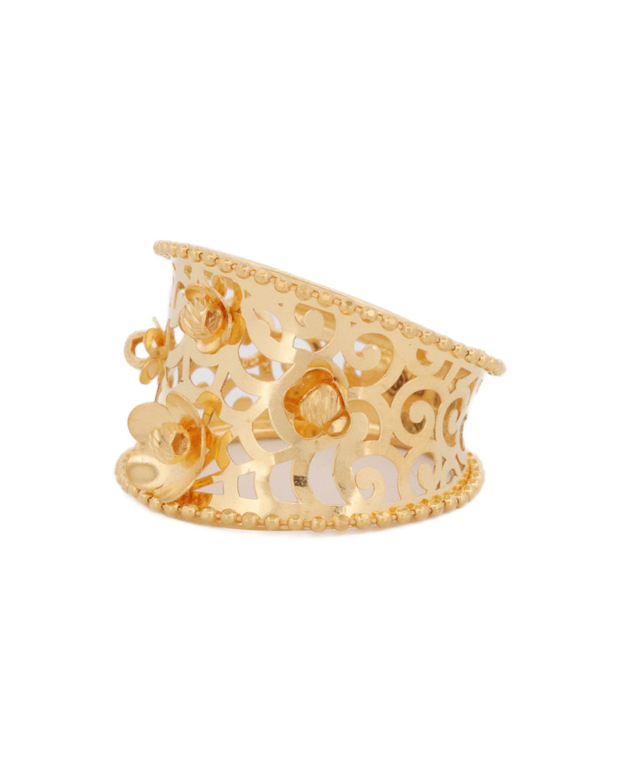 22K Gold Wide Floral Filigree Ring – 3.97g Elegant Jewelry | Bigeasy Jewellers